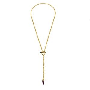 nOir Jewelry 18k Gold Necklace with Red Semi-Precious and Blue Lapis Stones